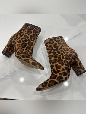 Marc Fisher Leopard Print Pointed Toe Ankle Booties - Brown/Black